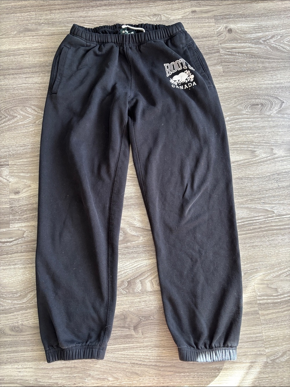 Roots Black Sweatpants with White Canada Logo